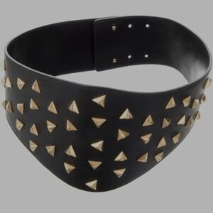 Nwot Saint Laurent Paris Black Leather  Belt w/ Gold Studs Size M Italy